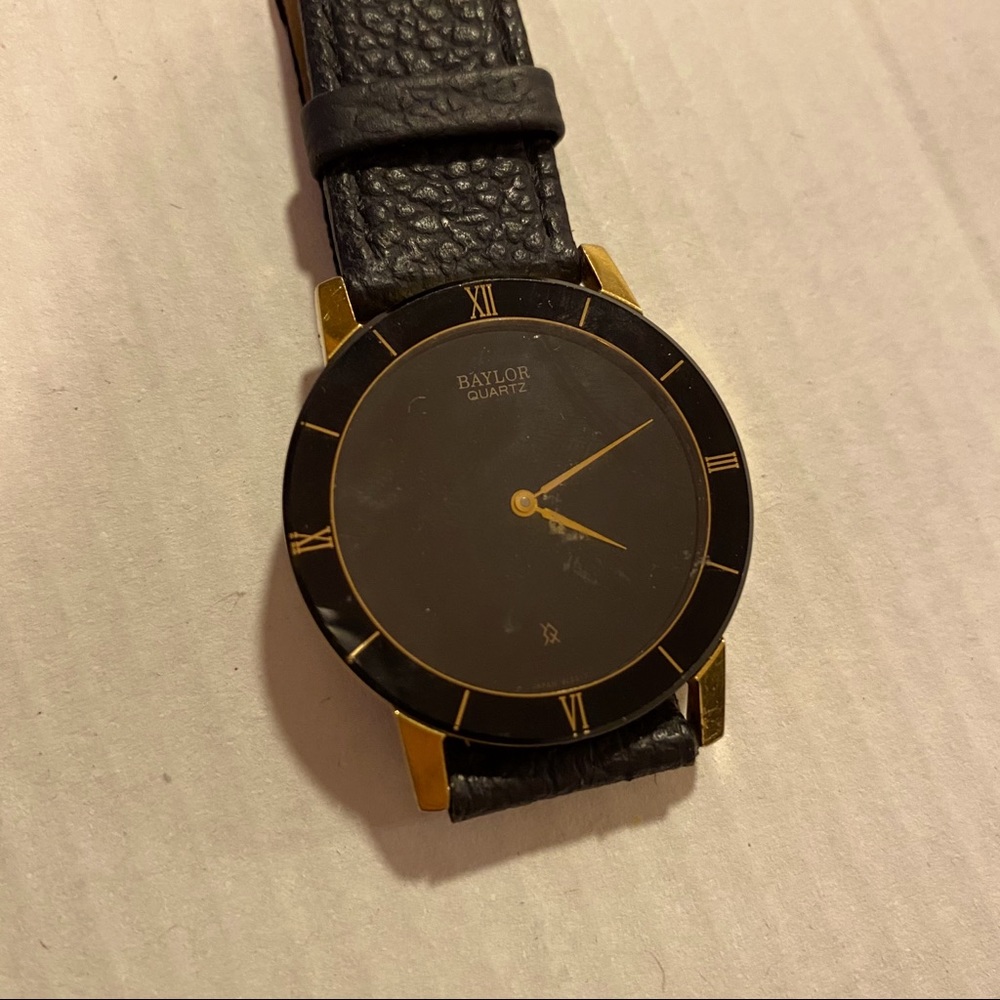 Baylor 6L22-Y black quartz watch with leather band